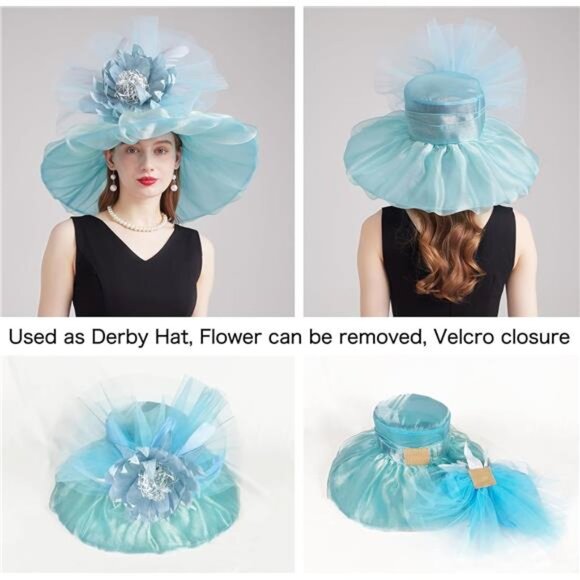 Women Organza Church Tea Party Hats Floral Blue main image 4